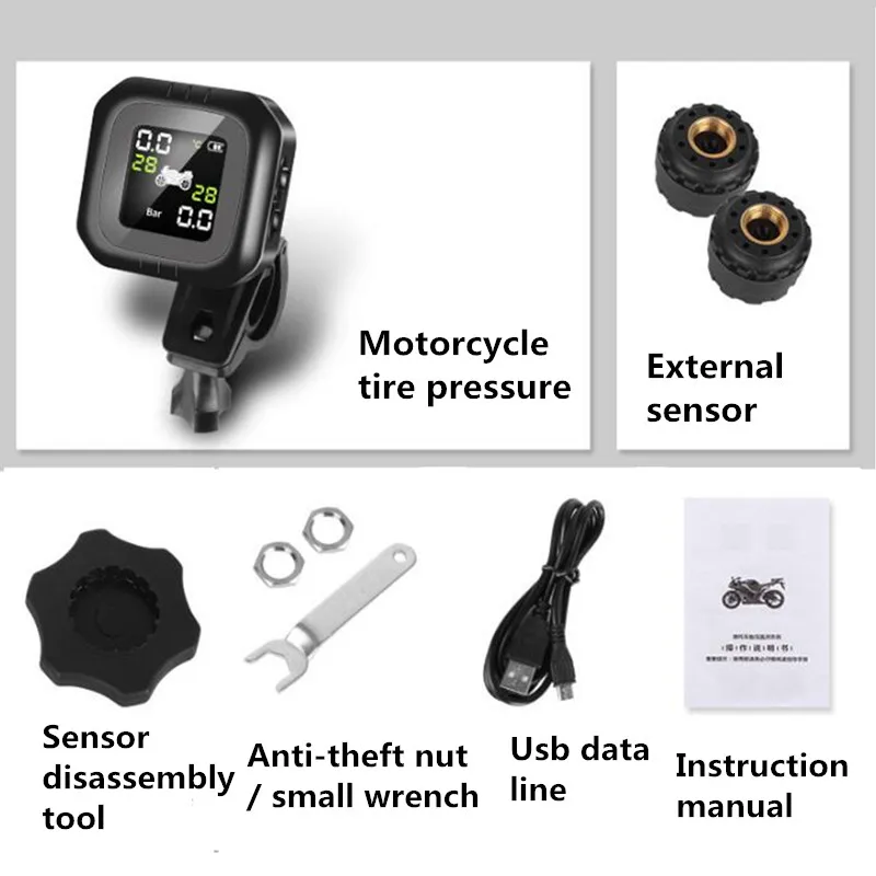 

Motorcycle TPMS Tire Pressure Monitoring System Waterproof External Motorcycle Tire Detection Wireless Monitor Easy Installation