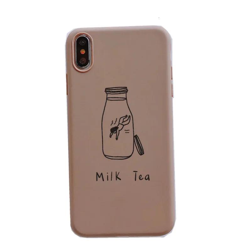 Simple Creative Milk Tea Drink Phone Cases For iPhone X XS Max XR 8 7 6 6S Plus Full Cover Silicone Soft Shell Protection Coque |
