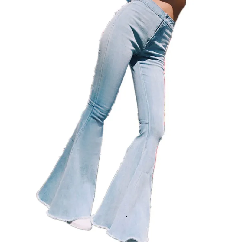Сексуальные джинсы с высокой талией брюки большими колокольчиками 2019 Осенние
