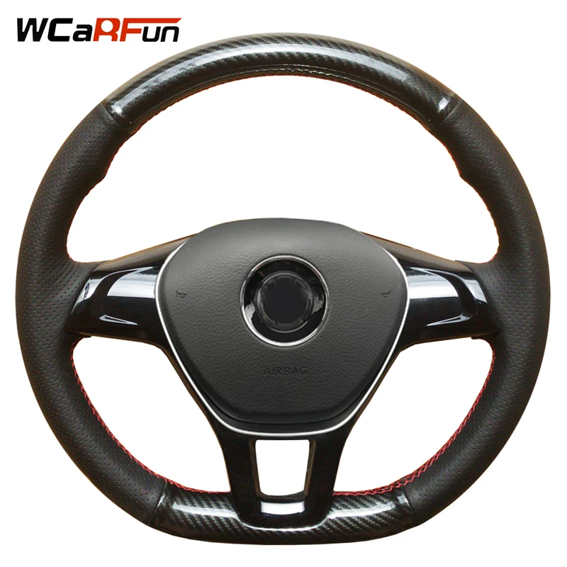 WCaRFun черная кожаная накладка на руль из углеродного волокна для Volkswagen VW Golf 7 Mk7 New
