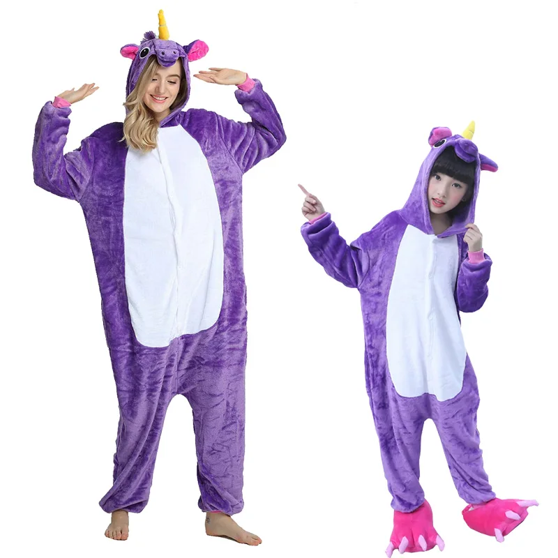 Purple unicorn Зимняя одежда для семьи; фланелевая одежда для сна с изображением животных для детей, взрослых, женщин и мужчин; Одинаковая одежда для семьи с единорогом и стежком - Цвет: Purple unicorn
