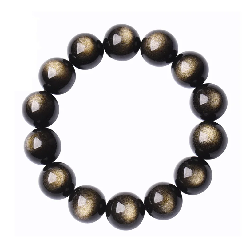 

Natural Gold Obsidian Stone Jades Bracelet Round Beads Bracelet Bangles lovers' Gift for Men Women's crystal Jewelry