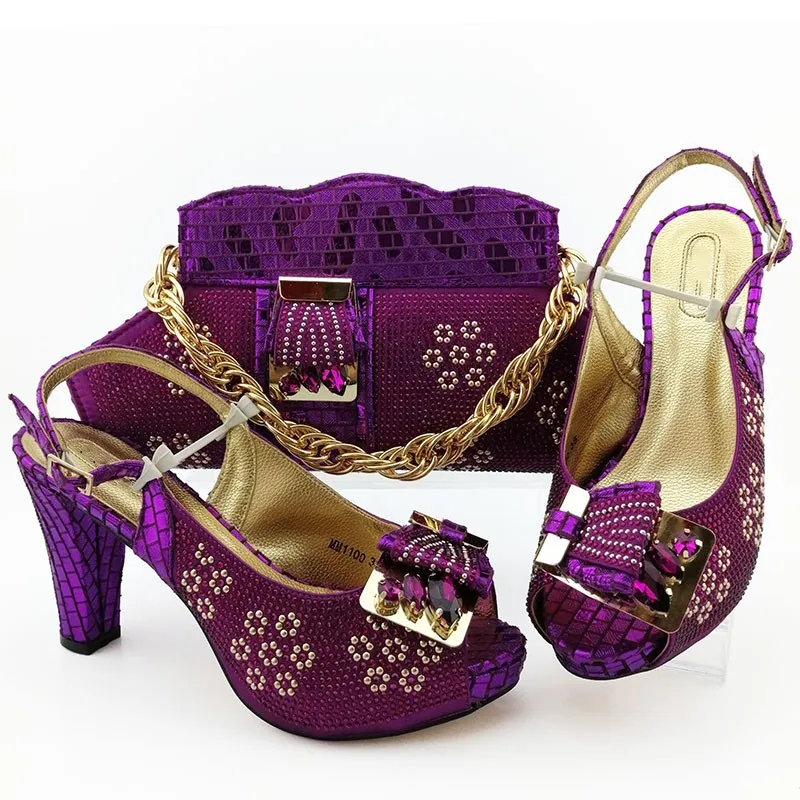 

Gorgeous wine women dress shoes with rhinestone decoration african pumps match handbag set MM1100,heel 10.5CM