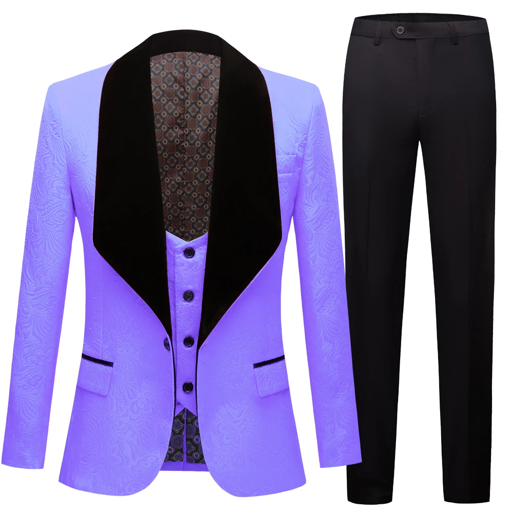 Жаккардовый костюм для жениха модный Мужской смокинг с большим отворотом 3