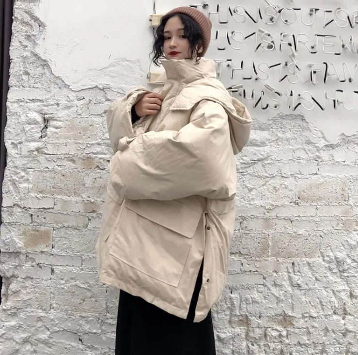 Женская куртка оверсайз модная новинка пуховик с капюшоном зимняя женская