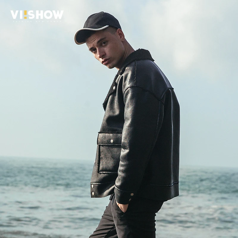 VIISHOW, новые кожаные куртки, Мужская брендовая одежда, высокое качество, модная мотоциклетная черная Осенняя мужская кожаная куртка DC2127174