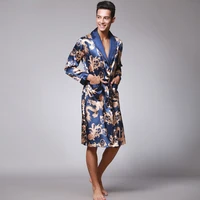 stylish mens bathrobe silk kimono long sleeves robe chinese lucky dragon print pajamas men gown bathrobe men homewear