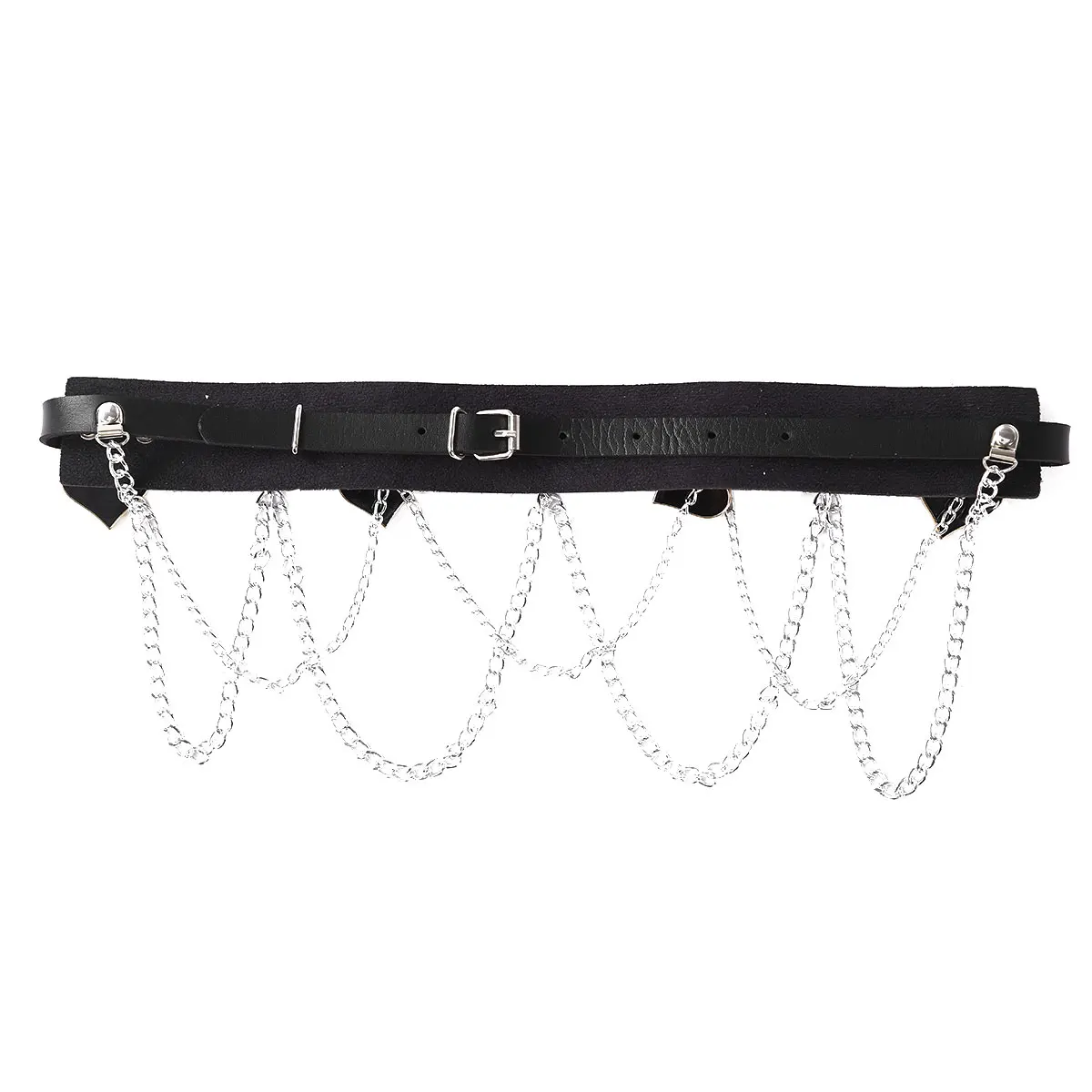 

Women's Punk Gothic Rave Party Accessories Black Faux Leather Sexy Harness Caged Waist Belts with Metal Rings and Chain Tassels
