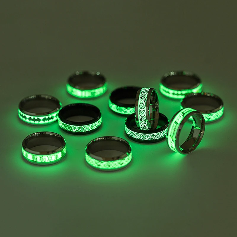 Новый титановый в стиле панк Сталь кольцо светится темноте с узором виде Дракона