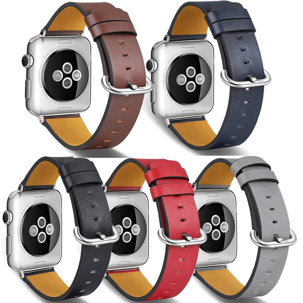 

For Apple Watch Leather band strap Series 8/7/6/5/4/3/2/1 40/44MM/41/45MM Strap for Apple iwatch Series 42/38MM black red brown