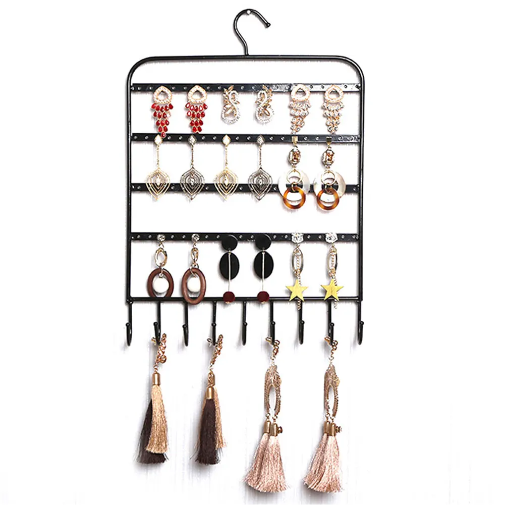 

Shelf Storage Bracelet Earring Holder Hooks Wall Mount Stand Necklace Hanger Jewelry Display Organizer Home Portable Metal Rack