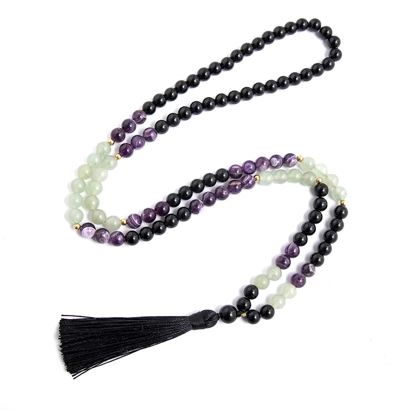 8 мм натуральный аметист и авантюрин нефрит черный оникс бисер ожерелье 108 бусина