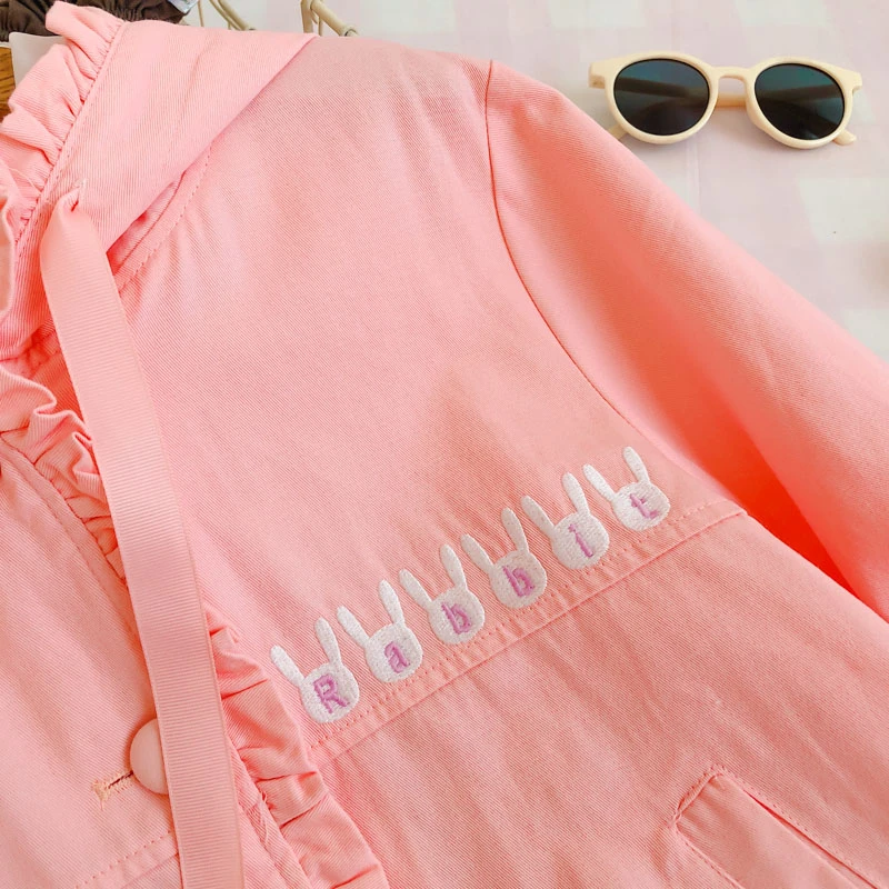 Женский однобортный жакет с вышивкой Merry Pretty базовый кроличьими ушками