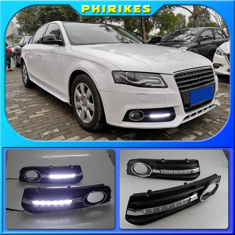 

Car 1 Set For Audi A4 A4L B8 2009 2010 2011 2012 LED DRL Daytime Running Lights Daylight Fog Lamp cover hole