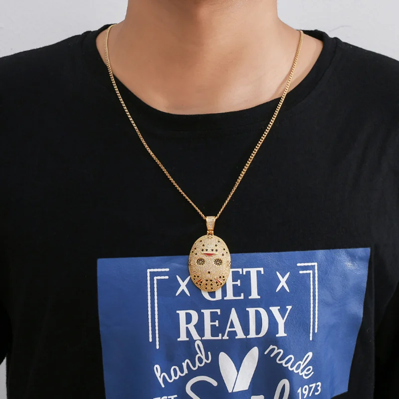 Стразы мужское ожерелье лед из кубического циркония в стиле хип-хоп маска кулон