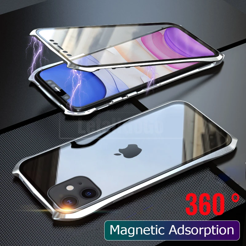 Для iPhone 11 Pro Max чехол Магнитный для 360 металлический Bumber полная защита