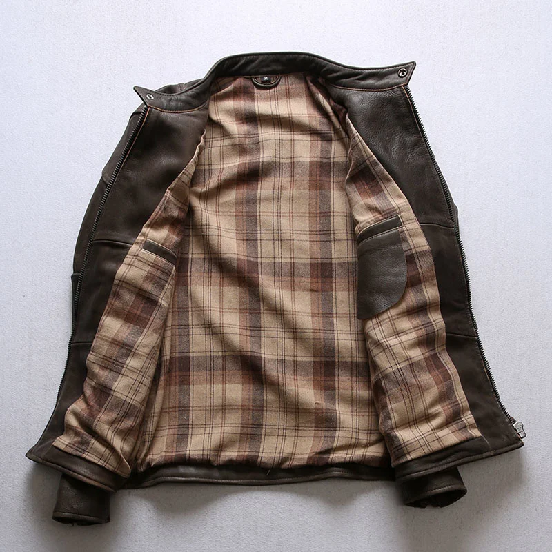 

2021 Vintage Brown Motorcycle Style Genuine Leather Jacket Men Plus Size 3XL Real Natural Soft Cowhide Autumn Slim Coat