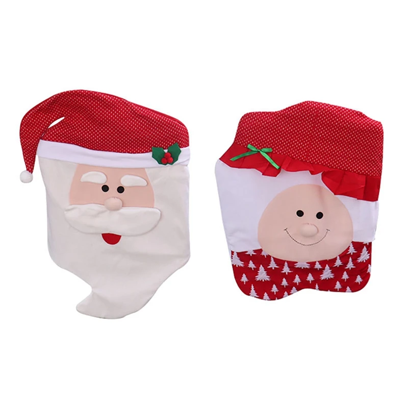 

Christmas Chair Covers, Set Of 2 Mr. & Mrs. Santa Claus Hat Christmas Chair Back Covers For Xmas Home Kitchen Decoration