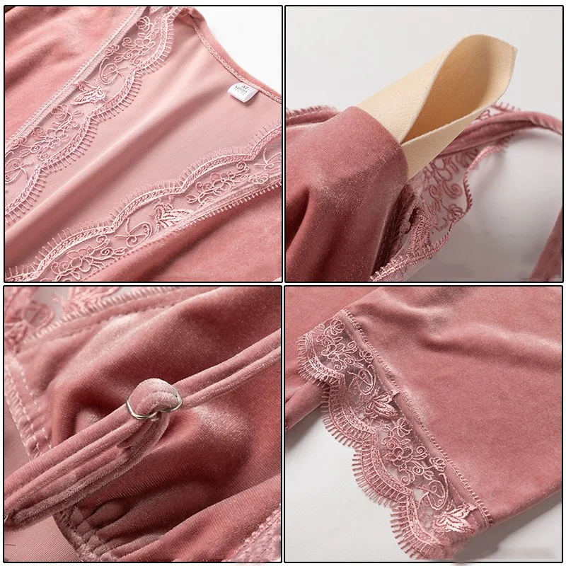

Velvet Sleepwear Autumn Winter Female Kimono Gown 4PCS Pajamas Set Sexy Nightwear Soft Velour Nighty&Robe Suits Nightgown