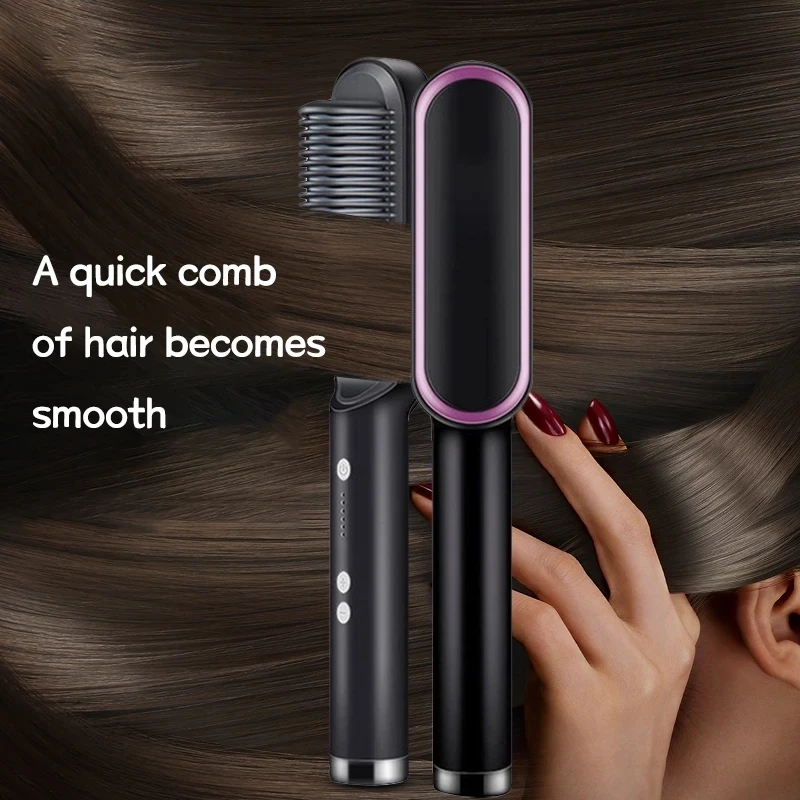 

2 in 1 Hair Brush Ceramic Electric Hair Straightener Curler Comb Professional Ionic Anti-Scald Hair Styler Curling Straighteners