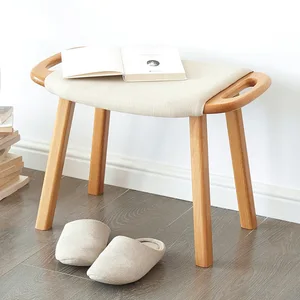 Wooden Stool Ottoman With Cushion Seat Living Room Furniture Portable Modern Small Solid Oak Wood Foot Stool Bench Chair