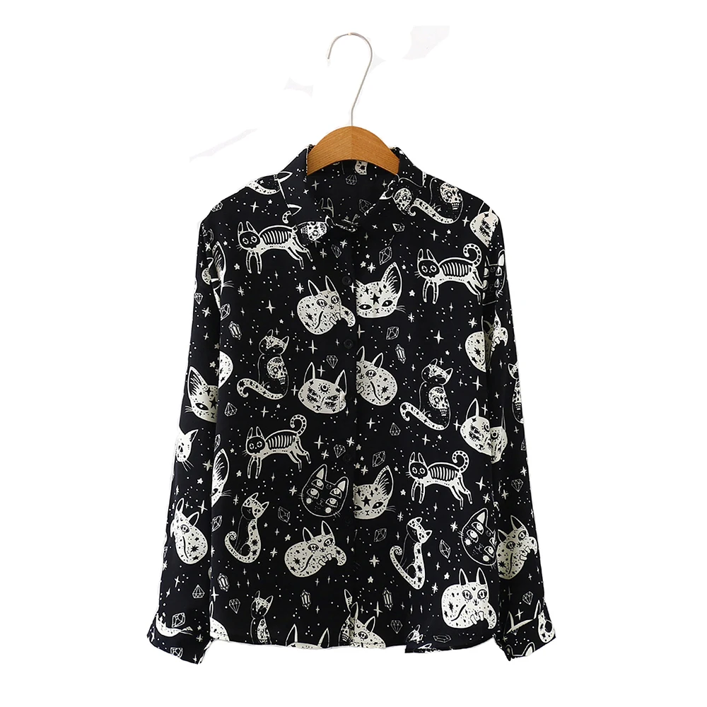 Женская Свободная блузка-рубашка с принтом мультяшного кота, весна-осень 2020 от AliExpress WW