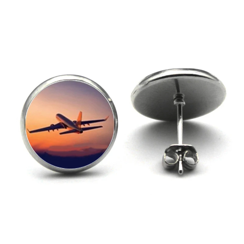 Серьги гвоздики в виде авиатора круглые бронзовые серьги форме подарок для