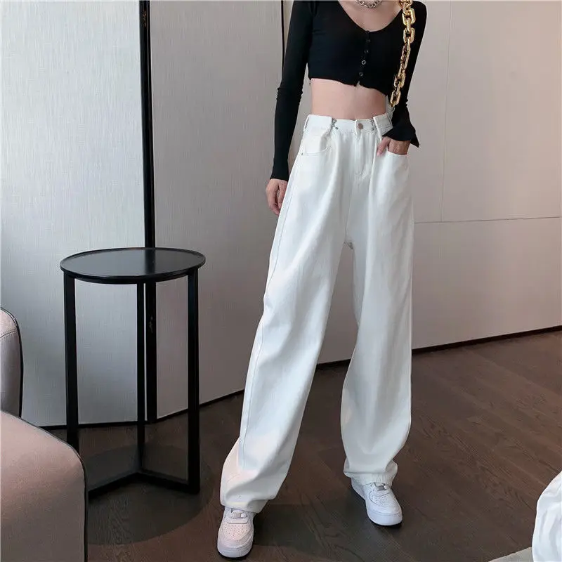 High Waist Black White Jeans for Women Fashion Wide Leg Denim Streetwear Vintage Mom Jeans Harajuku Boyfriend Straight Pants