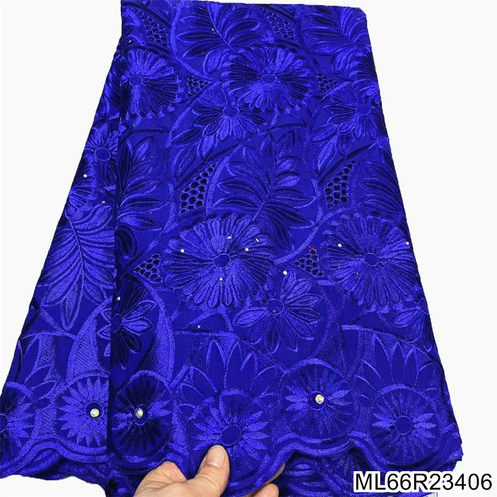 

Синяя швейцарская Кружевная Ткань 5 ярдов 2021, новейшая вышивка с камнями, африканская хлопчатобумажная ткань, швейцарская вуаль, кружева ...