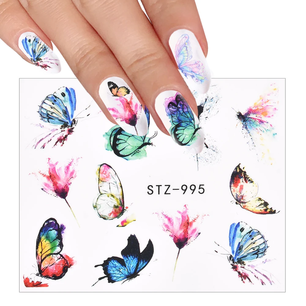 

3D Watercolor Butterflies Sliders Nail Art Water Transfer Decal Sticker Blue Valentine's Day Nail Decoration Tattoo Manicure