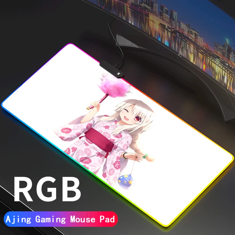 Игровой компьютерный коврик для мыши Fate Grand Order RGB FGO illyasвиль, большой коврик для мыши со светодиодной подсветкой для настольной клавиатуры, коврик для мыши