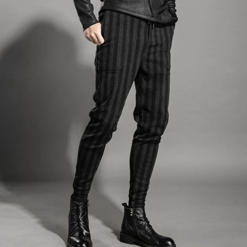 

Mens Fashion Striped Joggers Elastic Waist Casual Harem Man Spring Autumn Long Pencil Pants Streetwear Trousers 36