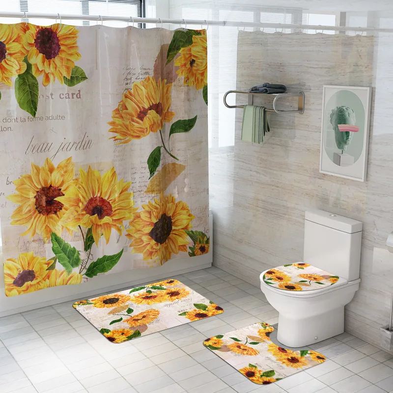 floral bathroom mat set bath mat and shower curtain set anti slip shower mat bathroom foot rug home decoration toilet floor mat free global shipping