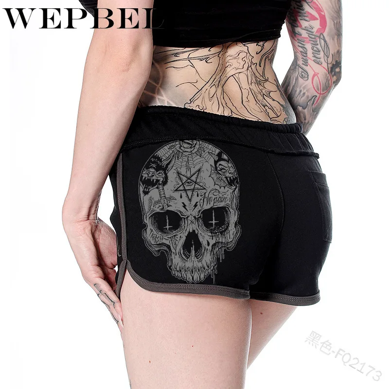 

WEPBEL Casual Short Pants Women Summer Loose Skull Print Shorts Drawstring Waist Shorts Plus Size S-5XL