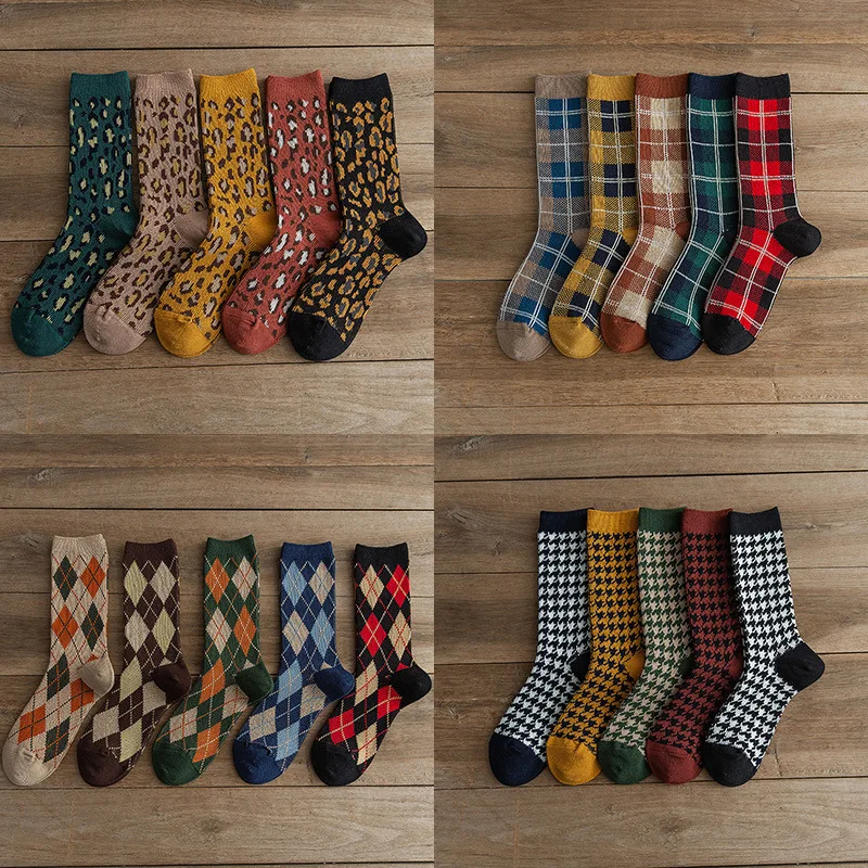 Insta style Ретро стиль носки в складку тысячи птиц шотландка японский консервативный