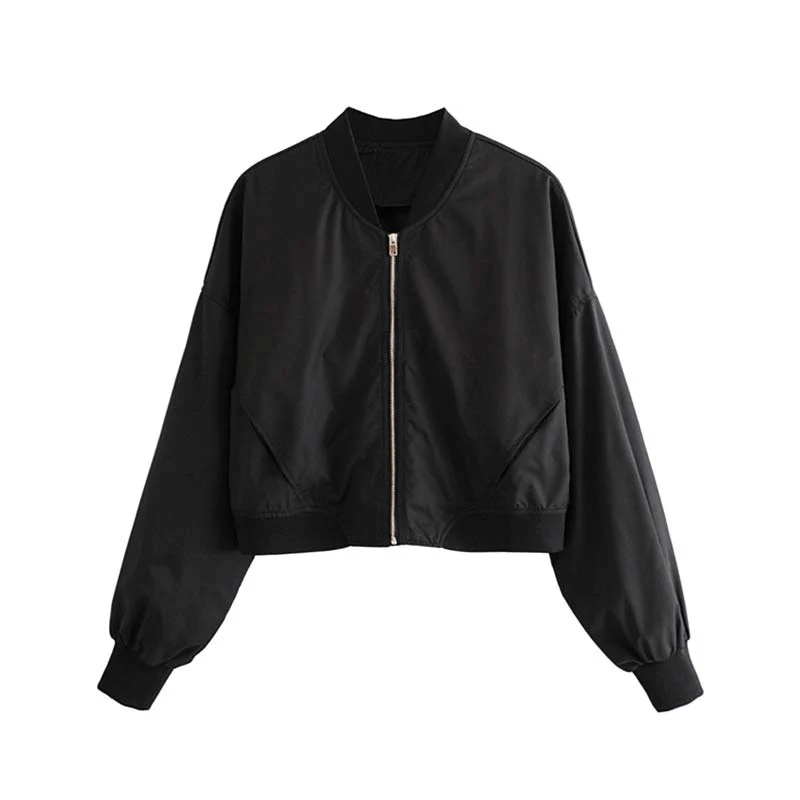 Винтажная однотонная Свободная куртка бомбер черное пальто Женская 2019 модная