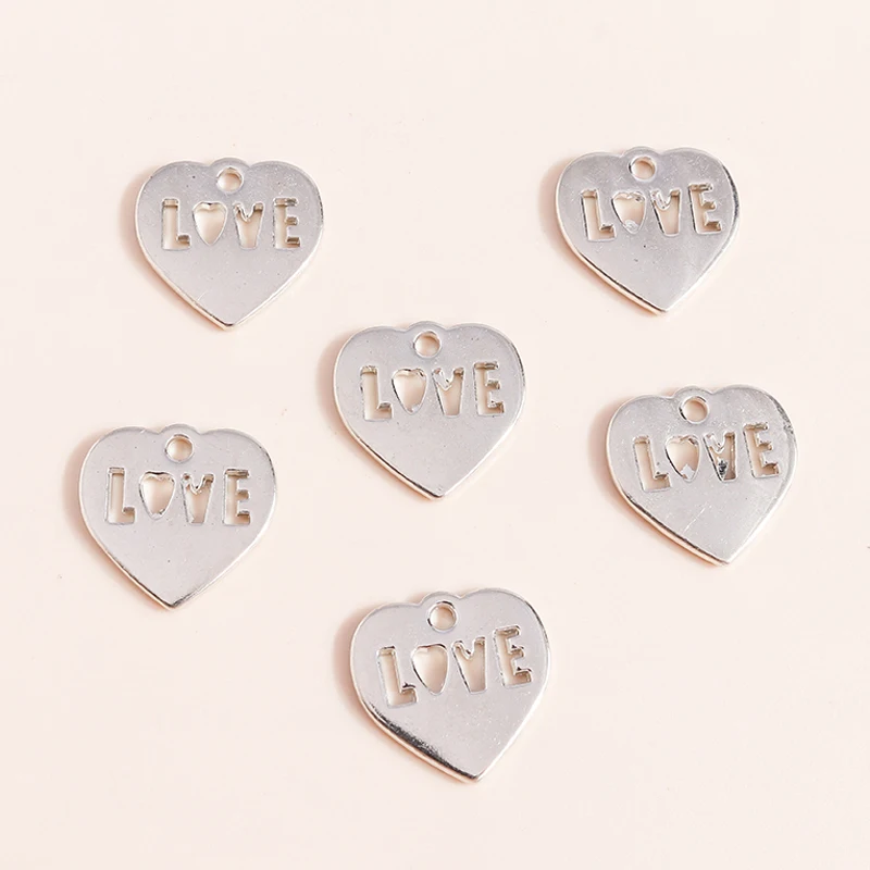 

20pcs 15*15mm Fashion Silver Color Love Hearts Charms Pendants for Necklace Bracelet Alloy Charms Diy Jewelry Making Accessories