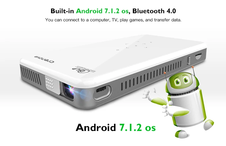 CRENOVA новейший мини DLP проектор X2 с Android 7,1 wifi Bluetooth(2G+ 16G), поддержка 4K светодиодный портативный 3D проектор Beamer