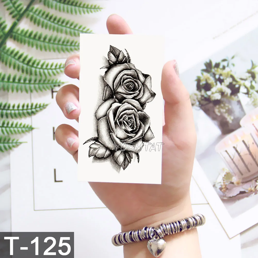 

Waterproof Temporary Tattoo Sticker Peony Rose Flower Flash Tatoo Male Line Minimalist Child Geometry Body Art Fake Tatto Female