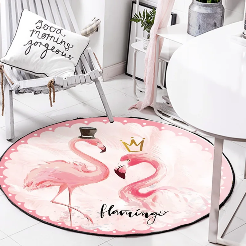 160*160cm Cartoon Animals Flamingo Round Tapete For Living Room Bedroom Home Decoration Carpet Rug Children Kids Soft Play Mat | Дом и сад