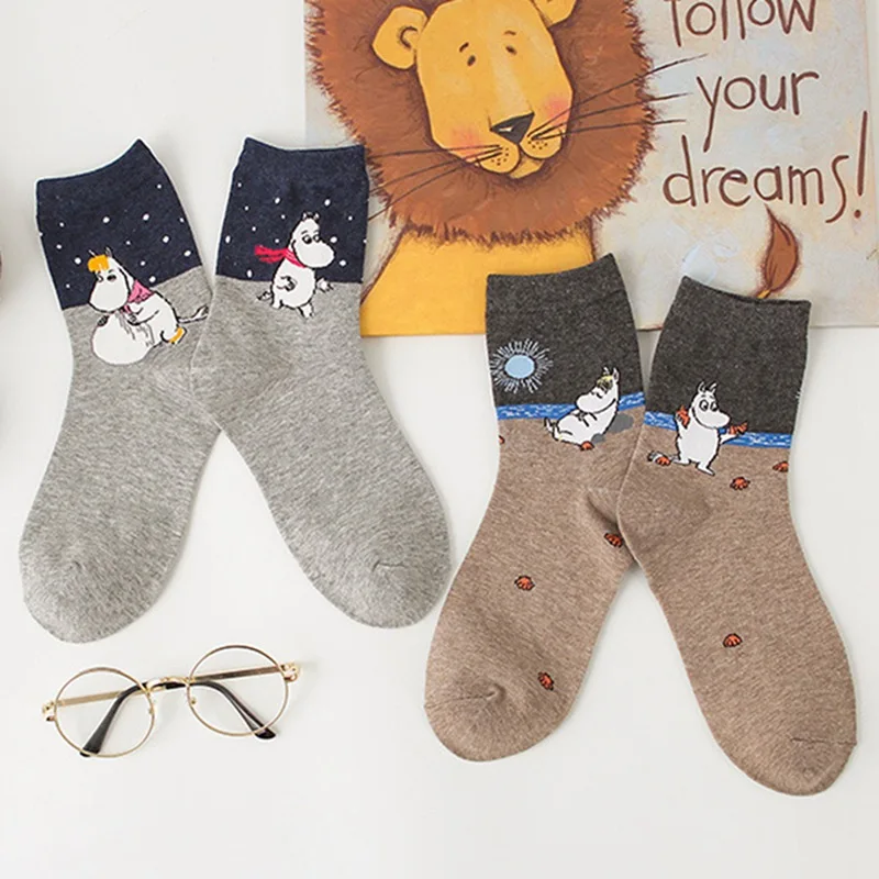Новые осенние и зимние женские носки Mumin Moomin Бегемот японский мультфильм животных смешная средняя трубка обувь
