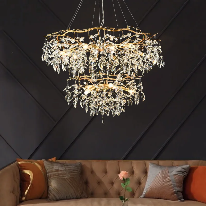 Lámpara de araña de rama de árbol artístico, iluminación decorativa de lujo, moderna, para sala de estar, de cristal de clase alta, para Villa y Palacio