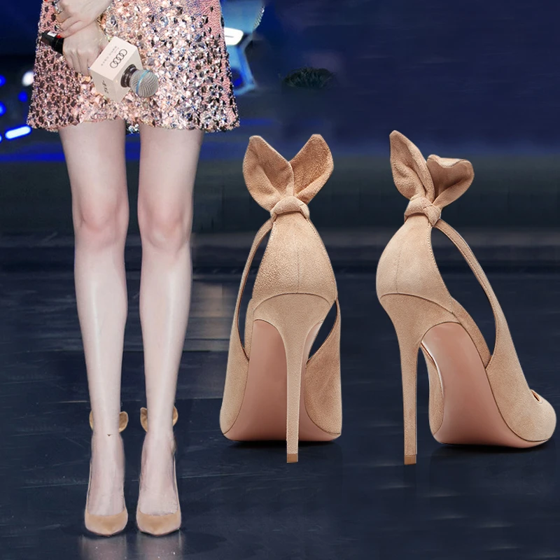 Новая весенняя Роскошная Брендовая обувь; Женские босоножки на высоком тонком каблуке 6 см 8 см 10 см; Женская обувь из флока с кроличьими ушка... от AliExpress RU&CIS NEW