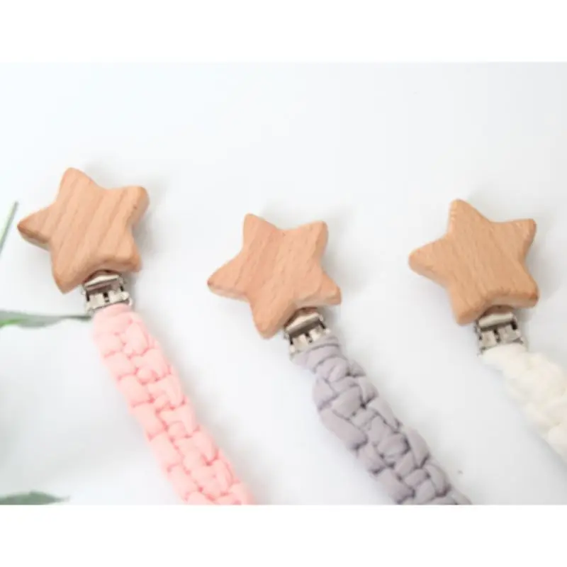 

Baby Pacifier Clip Birds Stars Moon Love Heart Circle Chain Holder Beech Wooden Teething Soother Molar Toy Infant Accessories