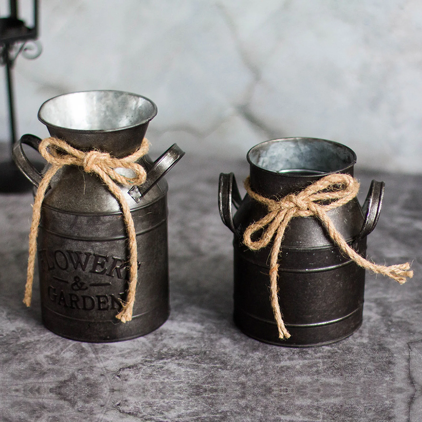 Металлический цветочный горшок в стиле ретро с пеньковой веревкой для дома