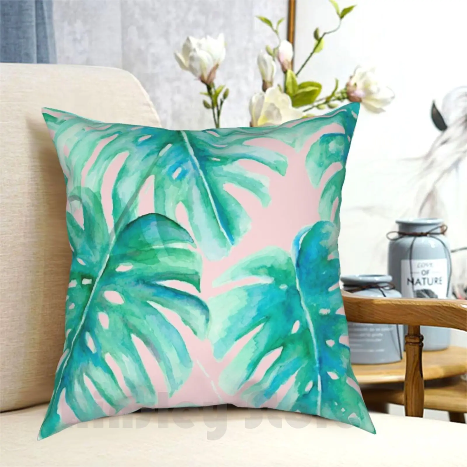 

Paradise Palms Blush Pillow Case Printed Home Soft DIY Pillow cover Watercolor Tropical Palm Palm Leaf Palm Leaves Palm