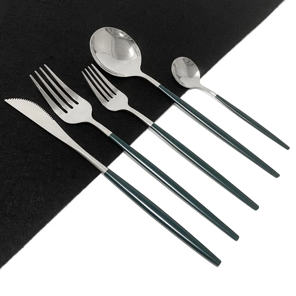 6 комплектов зеленый серебристый цвет набор столовых приборов 18/10 столовые