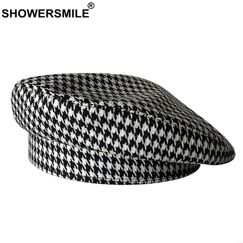 SHOWERSMILE, хлопковые береты для женщин, гусиная лапка, белый, черный цвет, шапка художника, женская элегантная, весна-лето, женская, французская шляпа художника