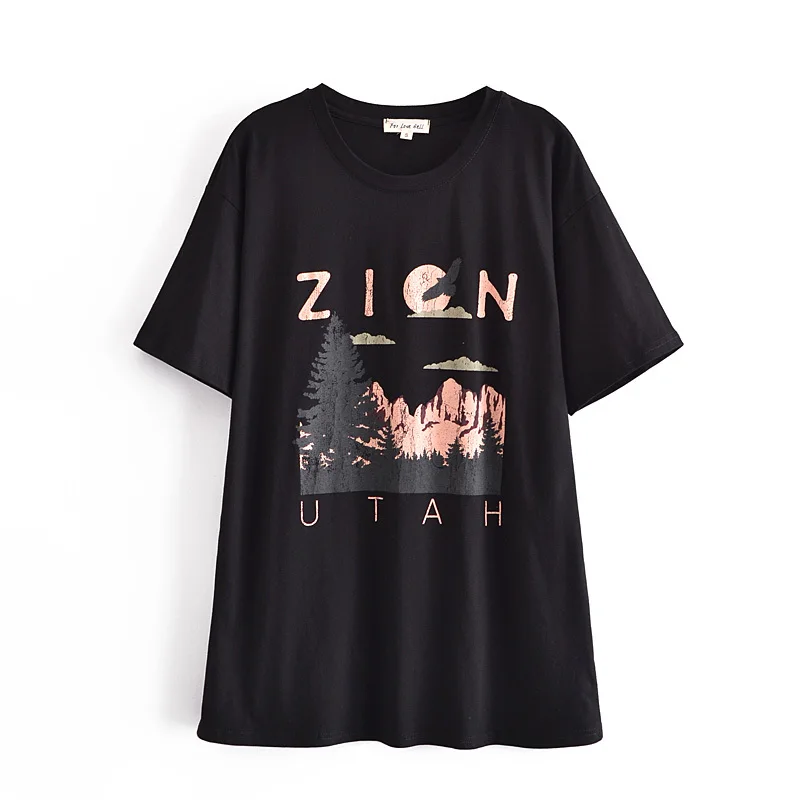 

2021 Women Cotton Print T Shirt Short Sleeve O Neck Tees Ladies Casual Tee Shirt Loose Top LDZZ6468