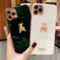 cute cartoon 3d gold bear plating soft silicone phone case for iphone 13 11 12 pro x xr xs max 7 8 plus soft silicone cover capa